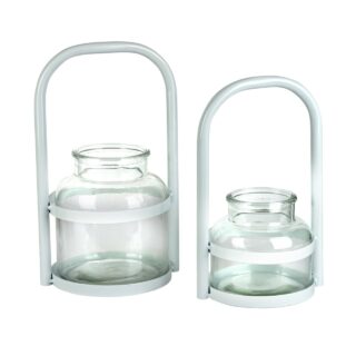 Windlicht met beugel - 13x25 cm - wit