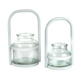 Windlicht met beugel - 13x25 cm - wit