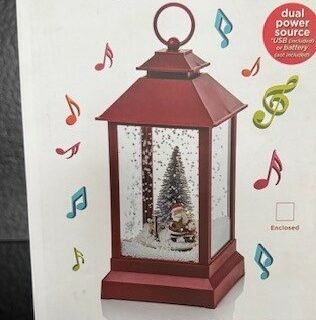 Kerstlantaarn met muziek, sneeuw en LED