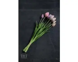 14 Tulpen kunstboeket - paars / lavendel - 47cm lang - voorjaar - tulpenboeket - kunsttulpen